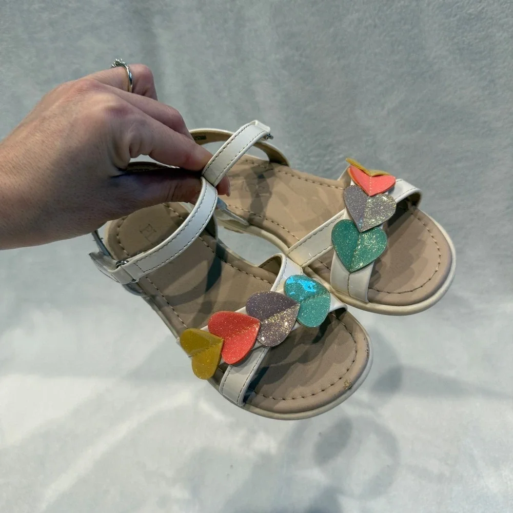 The Childrens Place Girls Heart‎ Glitter Sandals Size 10 Rainbow Summer Shoe